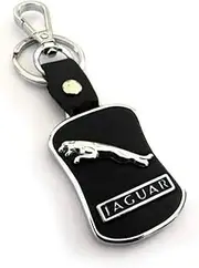 Techpro Imported Leather Jaguar Key Chain/Key Ring With Chrome Car Logo, Black