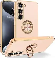 for Samsung Galaxy A35 Case with Ring Stand[360 Degree Rotation Kickstand] Plating Metallic Glossy Cover TPU Women Girls Slim Soft Protective Case for Samsung A35(Pink)