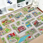 Capslpad Kids Play Rug Town City Road Car Mat 150x200cm Non-Slip Kids Carpet Playmat Machine Washable Exercise Mat Short Pile Learning Educational Area Rug for Kids Room Toddler Playroom, Sand Yellow