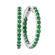 14k White Gold Round Emerald Inside Outside Hoop Earrings 2 Cttw