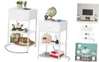 White Bedside Table Set of Bedroom Nightstand with Charging Station 2 White 2