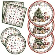 60PCS Christmas Party Supplies Paper Plates and Napkins, Christmas Tree Red Green Disposable Paper Dinner Plates Dessert Plates and Napkins for Winter Christmas Party Decorations Serves 20