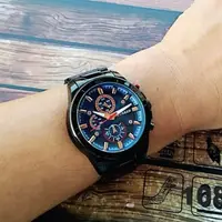 在飛比找蝦皮購物優惠-經緯度鐘錶CURREN卡瑞恩 黑鋼錶帶+金邊 模擬三眼石英錶