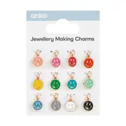 12 Piece Jewellery Making Charms - Smiley Face