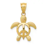 14K Yellow Gold Peace Turtle Pendant