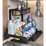 2-Tier Under Kitchen Bathroom Sink Organizers and Storage No Drilling Rustproof Stainless Steel Pull Out Shelf for Kitchen Bathroom