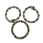 Beaded Memory Wire Cuff Bracelets Handmade Set of 3 #2008