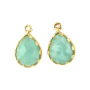 Checker Cut Natural Amazonite Gold Plated Prong Set DIY Earring Pair Connectors