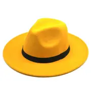 Retro Style Men's Wool Hat Pure Wool In Yellow Wide Brim Wool Felt Hat For Trend Jazz Hat