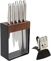 Furi Pro Black Steel Knife Block Set 7 Pc, Knife Block with Five Premium Knives and Sharpener for A Superior Cutting Performance, Stainless Steel Blades, Ergonomic Reverse-Wedge, Anti-Fatigue Handle