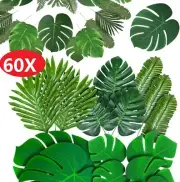 60X Tropical Artificial Palm Leaves Hawaiian Luau Jungle Beach Theme Party Decor