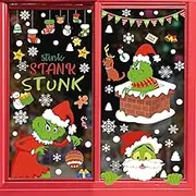 H HOME-MART 9 Sheets Christmas Decorations Window Clings,221pcs Christmas Window Stickers Double-Sided with Snowflakes Reindeer Tree Decals for Christmas Holiday New Year Home School Decorations