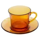 6pc Duralex Lys Brown Amber 180ml Coffee Tea Cup & Saucer Drinking Glasses Set