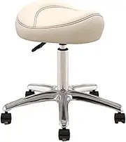 Swivel Chair Adjustable Height Saddle Office Chair, 36-50 Cm Artists Rolling Stool with Swivel PU Wheel - Metal Salon Saddle Seat