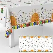 The Very Hungry Little Cartoon Caterpillar Tablecloths Butterfly Insects Sunshine Water Color White Rectangle Table Covers Decorations for Boy Girl 1st Birthday Party Baby Shower Booth Props Supplies