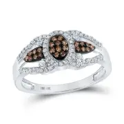 10kt White Gold Womens Round Brown Diamond Cluster Ring 1/3 Cttw