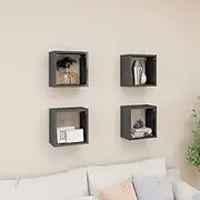 Wall Cube Shelves 4 pcs High Gloss Grey Storage Display Modern Home Decor 26x15x26 cm