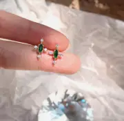Silver Flower Cross Green Cubic Zirconia Stud Earrings