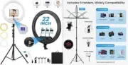 Anillo de luz de 22'' con trípode de 75'', pantalla LED, 2 puertos USB. neuvo.