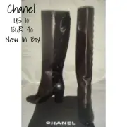 Runway Chanel Buttoned Boots Black/Brown Patent Leather Size 10 US / 40 EUR New