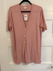 NWT J Jill linen blend pink rose Button-Up short sleeve Cardigan w/ pockets, S