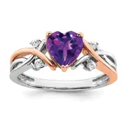 Solid 14k Two-tone Heart Simulated Amethyst and CZ Ring