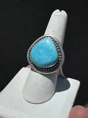 LG Blue Kingman Turquoise, Sterling Silver Ring, Navajo, Scott Skeets sz 7.5