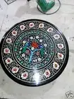 18" Handmade Black Marble Table Top Inlaid Peacock Pietra Dura Side Table Tops