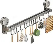 Kitchen Hooks, Utensil Rack with Hooks, Heavy Duty No Drill Holder Removable Suction Cup Shelf Organizer for Bathroom Closet Cabinet Garage