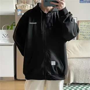 【M-2XL】拉鍊連帽大學T男士簡約灰色百搭寬鬆長袖外套