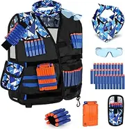 Nerf Tactical Vest Kit for Nerf Guns with Tactical Mask Wrist Dart Pouch Refill Darts Protective Glasses Strike Elite Series for Boys Girls Blue