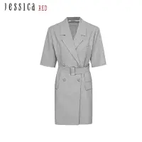 在飛比找Yahoo奇摩購物中心優惠-JESSICA RED - 時尚個性雙排扣短袖西裝洋裝824