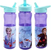 Disney Frozen Water Bottle with Straw – Reusable Kids 600ml PP – in Purple – Official Merchandise by Polar Gear – BPA Free & Recyclable Plastic – for School Nursery Sports Picnic, Multi Colour