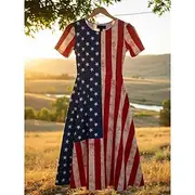 American Independence Day Women's Mini Dress T Shirt Dress Tee Dress Sundress Shift Dress A Line Dress Vacation Casual Beach Party Beach Regular Fit Floral Gra