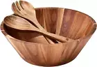 Wooden Salad Bowl, 12'' Acacia Wood Large Salad Bowl Set Big Salad Serving Bowl