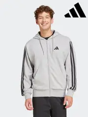 adidas Grey Essentials 3-Stripes French Terry Full Zip Hoodie (E37909) | $115