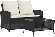 vidaxl - Garden Sofa Set - Black & Cream White Poly Rattan 2-Seater with Cushions & Table - Outdoor/Patio Durable Weather-Resistant Steel Frame