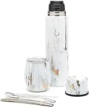 Complete Yerba Mate Set - Modern Mate Gourd, Thermos, Bombilla and Cleaning Brush Included - All Premium Quality 304 18/8 Stainless Steel (Gold)