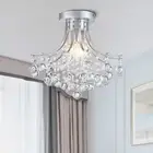 Modern Silver Crystal Semi-Flush Mount Chandelier Lighting Ceiling Light Fixt...