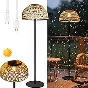 Solar Outdoor Floor Lamp Cordless Outdoor Solar Floor Lamp for Patios, Decks, Yard, Garden, Rattan Wicker Lights, Charge Battery by Solar Or USB-C, Metal Pole and Base, Waterproof Patio Lamp
