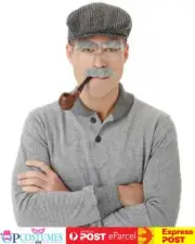 Grandpa Old Man Costume Adult Kit 100 Days Book Week Hat Glasses Moustache