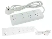 HPM SURGE PROTECTED POWERBOARD 10Amps 240V Safety Switches White - 4 or 6 Outlet