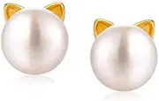 [Generic] Cute Kitty 925 Stud Earrings Natural Freshwater Pearl Plated 9K Yellow Women's Earrings Accessories Made in China