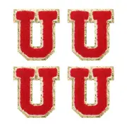 4Pcs Chenille Letter Patches Iron on Letter Patches Red U Alphabet Decorative