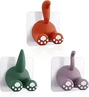 3 Pack Multi-Purpose Animal Tail Hooks, Cartoon Adhesive Wall Mount Hook, Cute Toothbrush Holder, Kitchen Bathroom Utility Hanger for Hanging Towel Key Hat, Cable Holder Organizer (3 pcs)