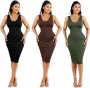 ROOSE Cloud Sleeveless Shapewear Dress V-Neck Slip Dress Body Shaper for Women One Piece Dress with Built in Bra.