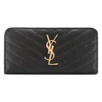 在飛比找momo購物網優惠-【YSL】MONOGRAM 金屬LOGO V字縫線牛皮拉鍊長