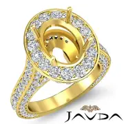 Oval Diamond Engagement Vintage Ring 14k Yellow Gold Halo Pave Semi Mount 2.1Ct