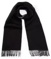 Hickey Freeman Solid Double Face Merino Wool Fringe Scarf Black/Gray Reversible