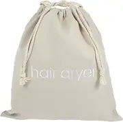 CTIRCHIU Hair Dryer Organizer Drawstring Storage Bag for Travel Home Hotel Canvas Dustproof Pouch for Hair Styling Tools Makeup Accessories English Embroidery